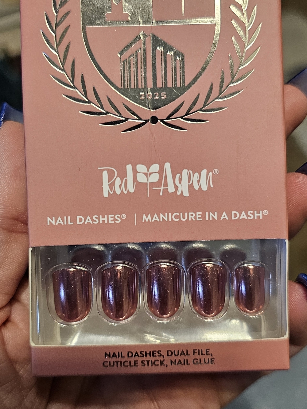 Red Aspen Metallic Rose Press-On Nail Dashes